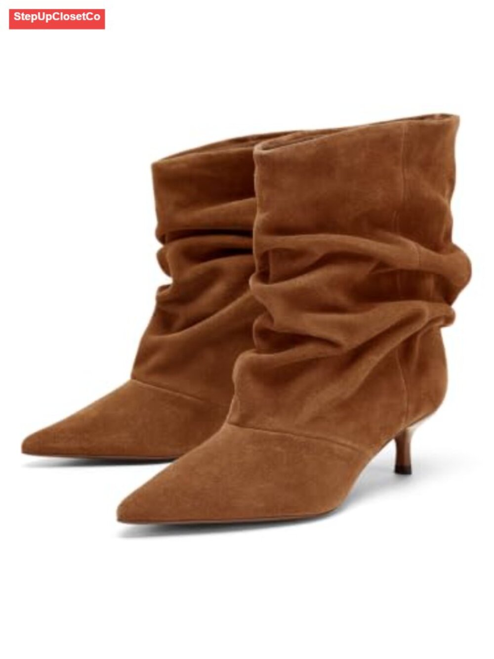 Coutgo Womens Slouchy Ankle Boots Kitten Heel Pointed Toe Pull On Booties